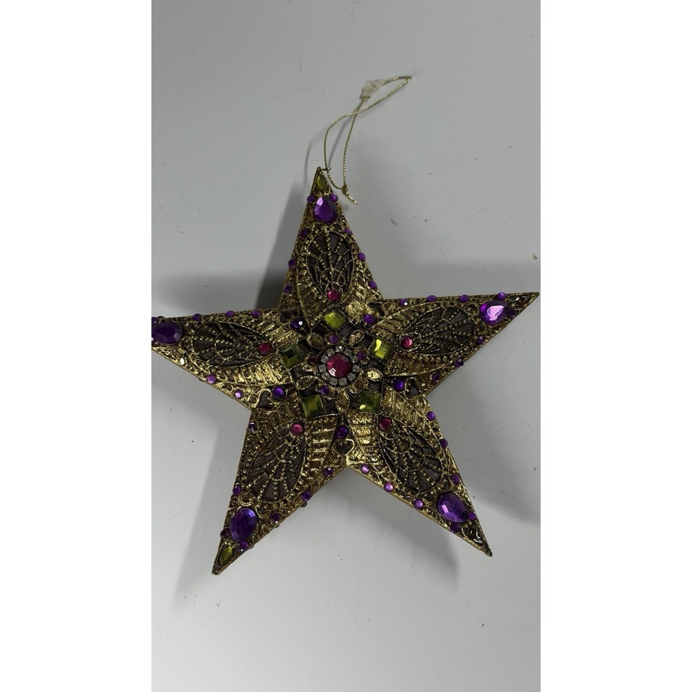 7" Gold Beaded Star Holiday Christmas Ornaments~India